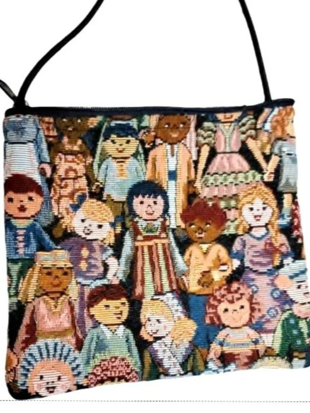 Vintage DANNY K Beverly Hills WORLD OF PEOPLE Cross Body Zip Purse tapestry bag - Picture 2 of 5